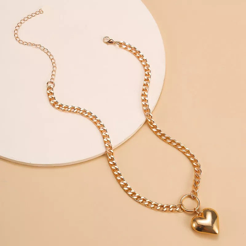 (Y)Fashionable big heart collarbone chain simple Harajuku style hip-hop circle peach heart collarbone chain female