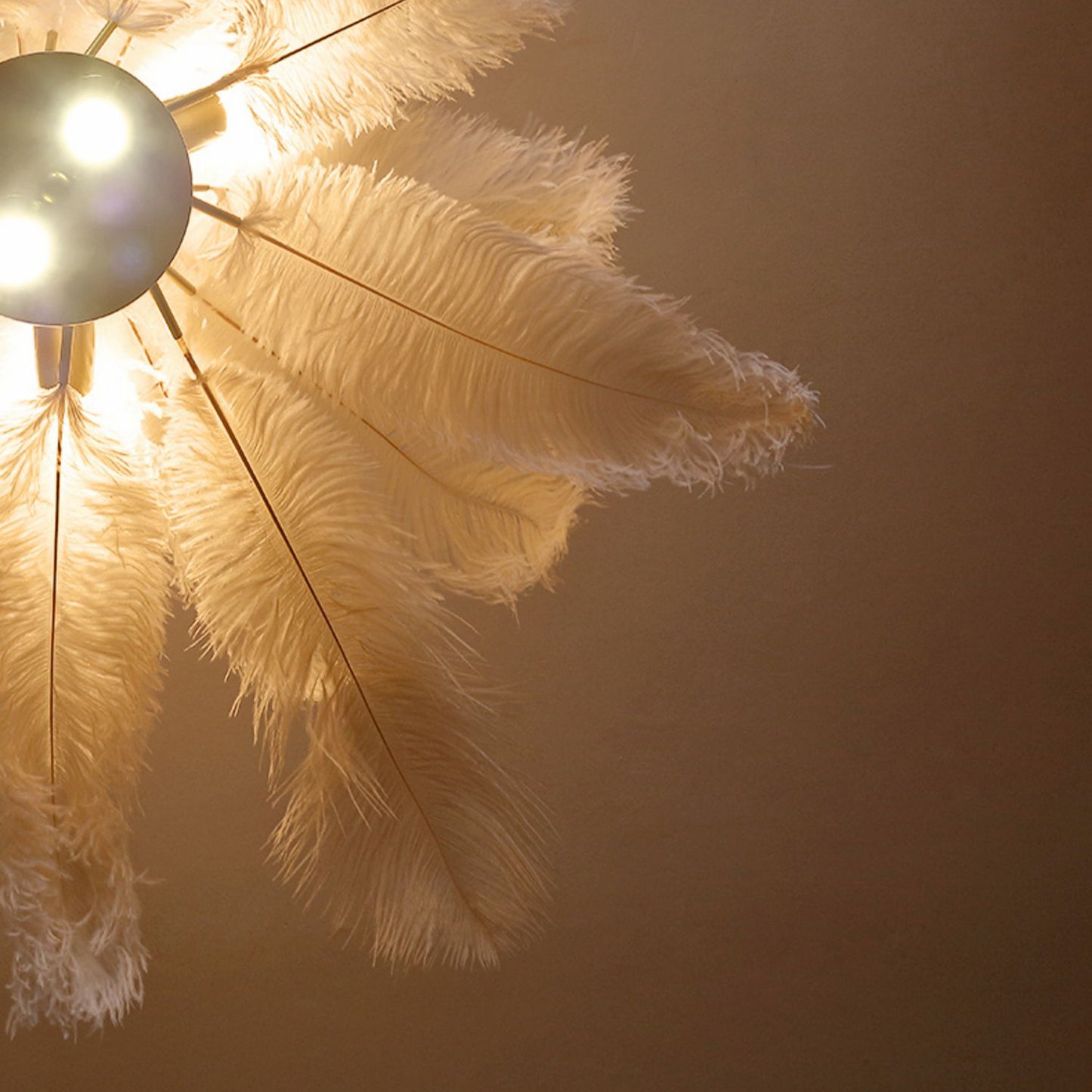 (M)White Feather Chandelier Modern Brass Pendant Light LED for Bedroom Living Room