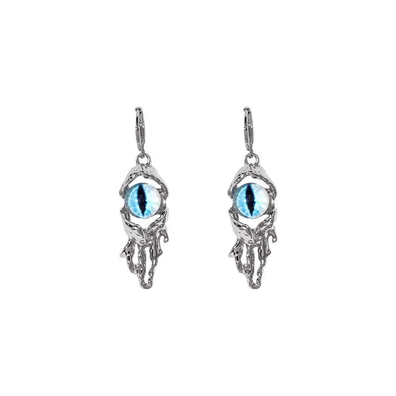 (Y)Devil's Eye Earrings+Necklace Blue Adjustable Eye Beads Chapter Fish Tail Design Earrings European and American Style Fashion Personalized Accessories