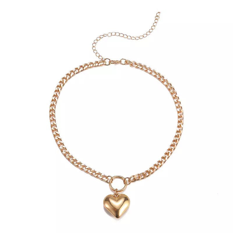 (Y)Fashionable big heart collarbone chain simple Harajuku style hip-hop circle peach heart collarbone chain female