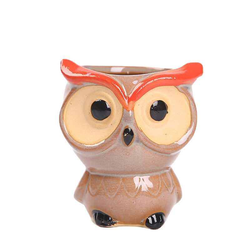 (Y)Horticultural Cute Owl Ceramic Flower Pot Succulent Plant Pottery Thumb Pot Ceramic Ornament