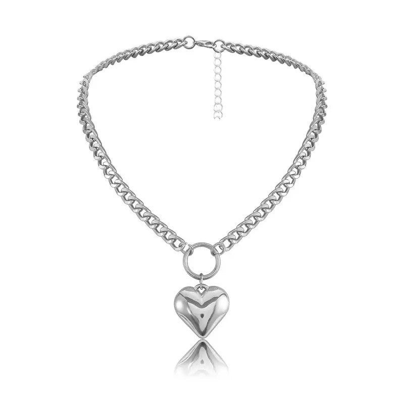 (Y)Fashionable big heart collarbone chain simple Harajuku style hip-hop circle peach heart collarbone chain female