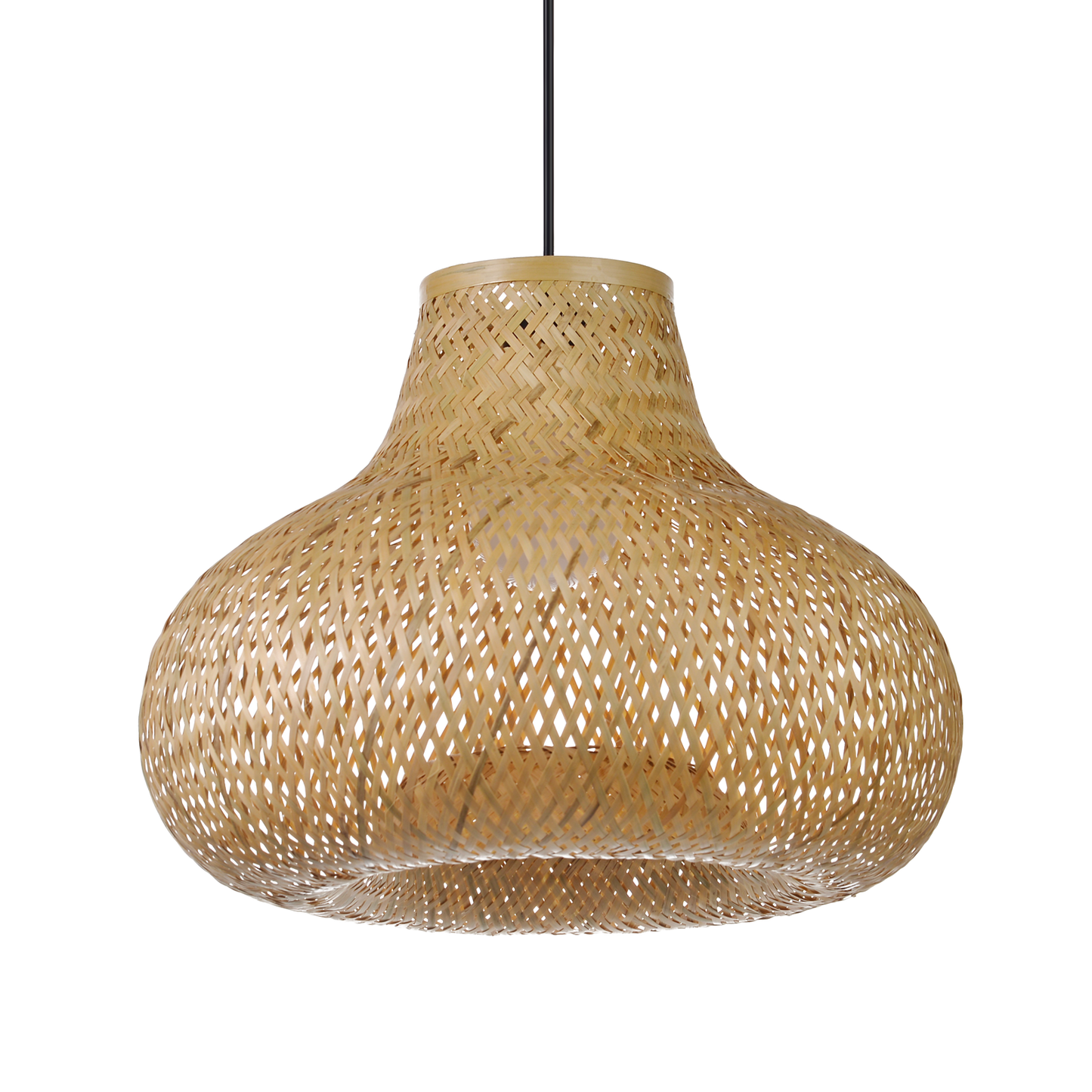 (Q)15.75 Inch Hand Woven Rattan Pendant Light, Bohemian Style Rattan Pendant Light, Suitable for Dining Rooms, Kitchens, Islands, Living Rooms