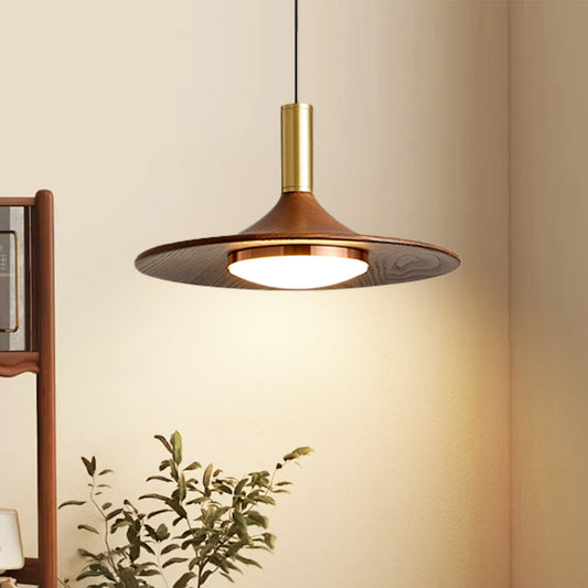 (Q) 13.78-Inch Brown Wooden Pendant Light, Bohemian Style Wooden Pendant Light, Suitable for Living Room, Dining Room, Coffee Shop