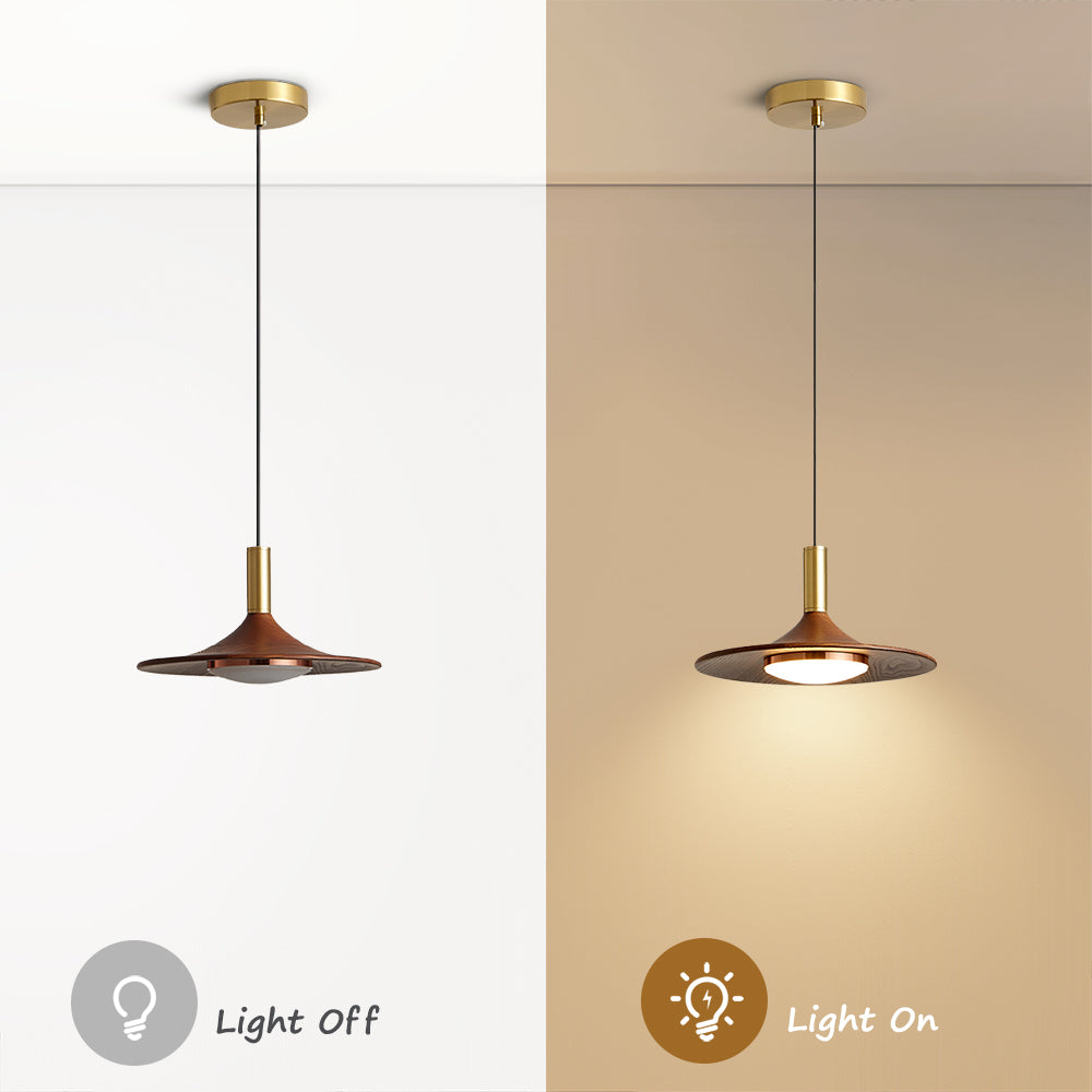 (Q) 13.78-Inch Brown Wooden Pendant Light, Bohemian Style Wooden Pendant Light, Suitable for Living Room, Dining Room, Coffee Shop