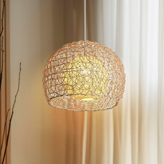 (Q) 11.8-Inch Rattan Pendant Light, Bohemian Style Spherical Lampshade Rattan Pendant Light, Suitable For Living Room, Dining Room, Bedroom
