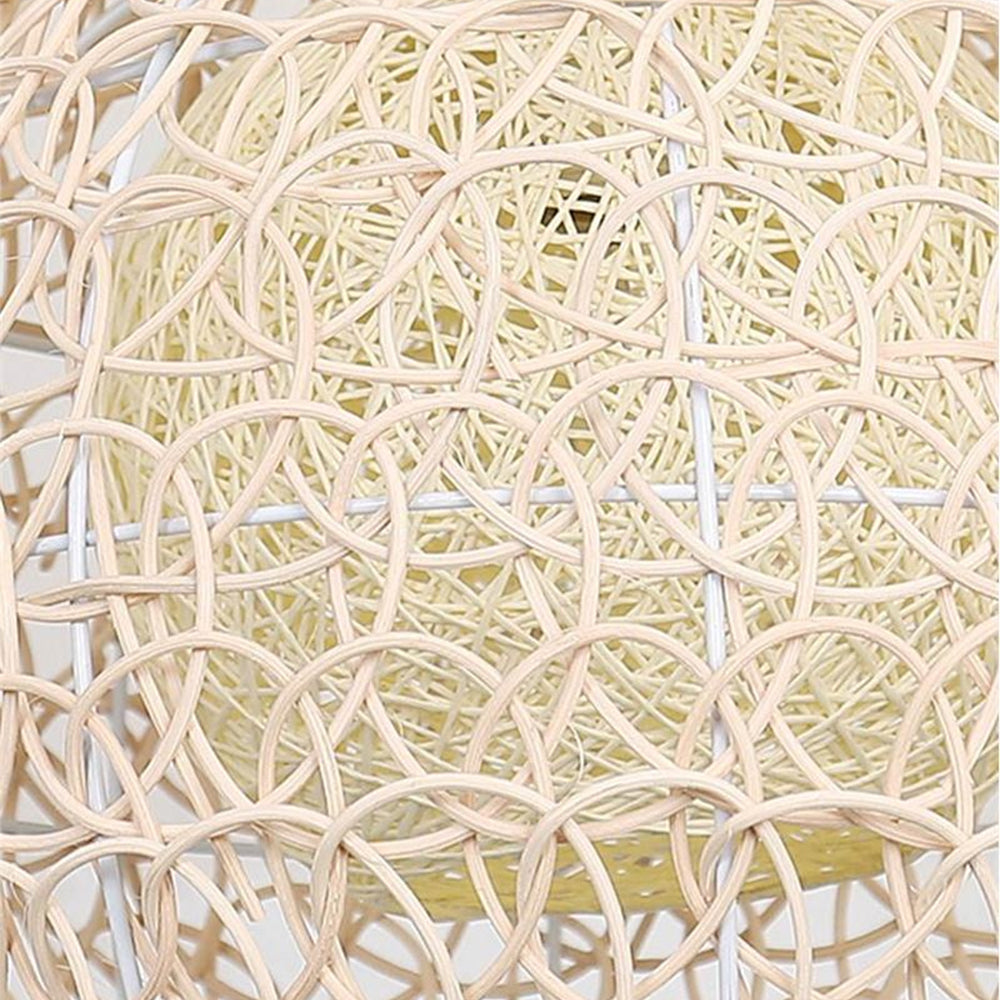 (Q) 11.8-Inch Rattan Pendant Light, Bohemian Style Spherical Lampshade Rattan Pendant Light, Suitable For Living Room, Dining Room, Bedroom