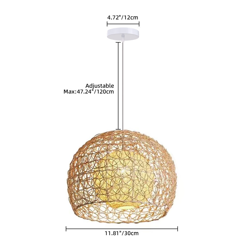 (Q) 11.8-Inch Rattan Pendant Light, Bohemian Style Spherical Lampshade Rattan Pendant Light, Suitable For Living Room, Dining Room, Bedroom