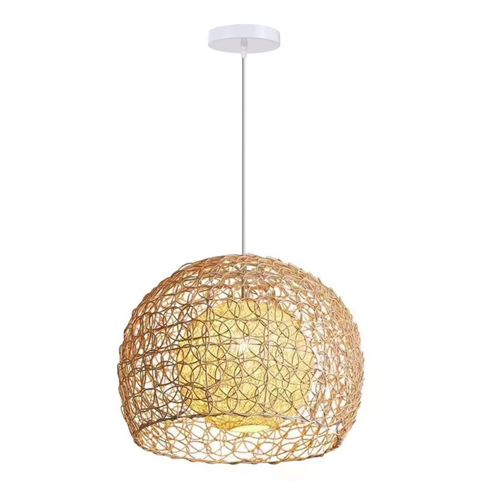 (Q) 11.8-Inch Rattan Pendant Light, Bohemian Style Spherical Lampshade Rattan Pendant Light, Suitable For Living Room, Dining Room, Bedroom