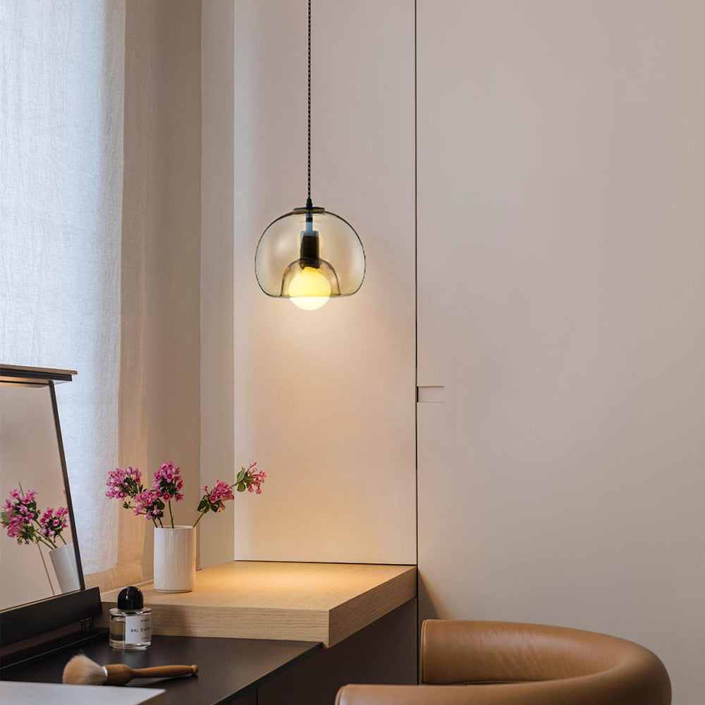 (Q) 9.84 Inch Glass Pendant Light, Modern Minimalist Style Circular Lampshade Glass Pendant Light, Suitable for Living Room, Dining Room, Bedroom