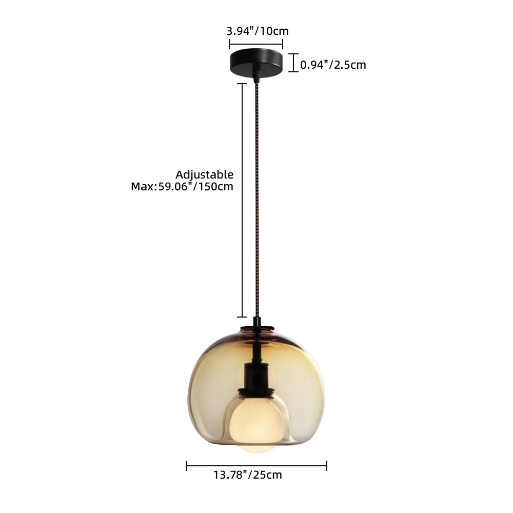 (Q) 9.84 Inch Glass Pendant Light, Modern Minimalist Style Circular Lampshade Glass Pendant Light, Suitable for Living Room, Dining Room, Bedroom