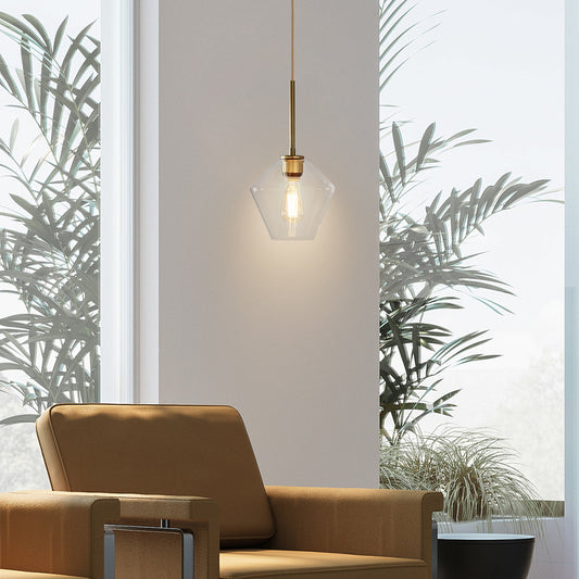(Q) Modern Industrial Style Geometric Lampshade Glass Pendant Light, Suitable For Living Room, Dining Room, Bedroom