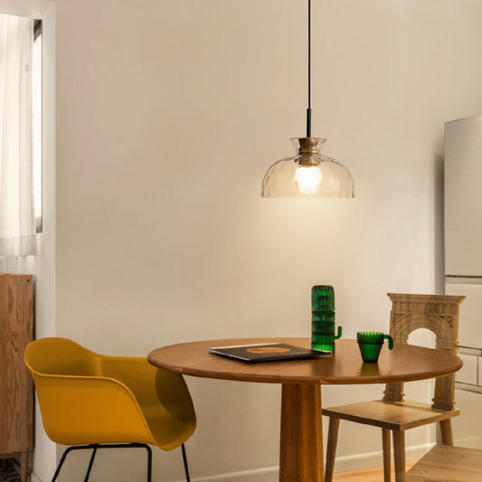 (Q) 10.6-Inch Glass Pendant Light, Retro Industrial Style Hemispherical Glass Pendant Light, Suitable For Living Room, Dining Room, Bedroom.