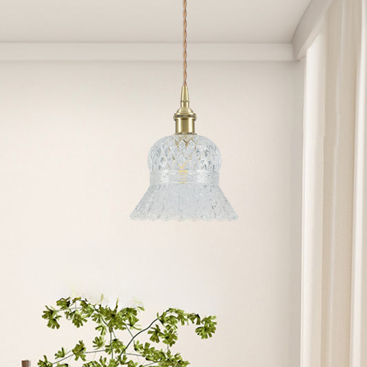 (Q) 6.3-Inch Glass Pendant Light, Retro Elegant Style Bell Shaped Lampshade Glass Pendant Light, Suitable for Living Room, Dining Room, Bedroom