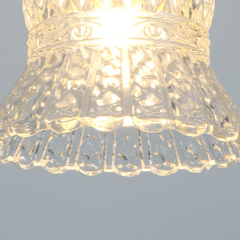 (Q) 6.3-Inch Glass Pendant Light, Retro Elegant Style Bell Shaped Lampshade Glass Pendant Light, Suitable for Living Room, Dining Room, Bedroom
