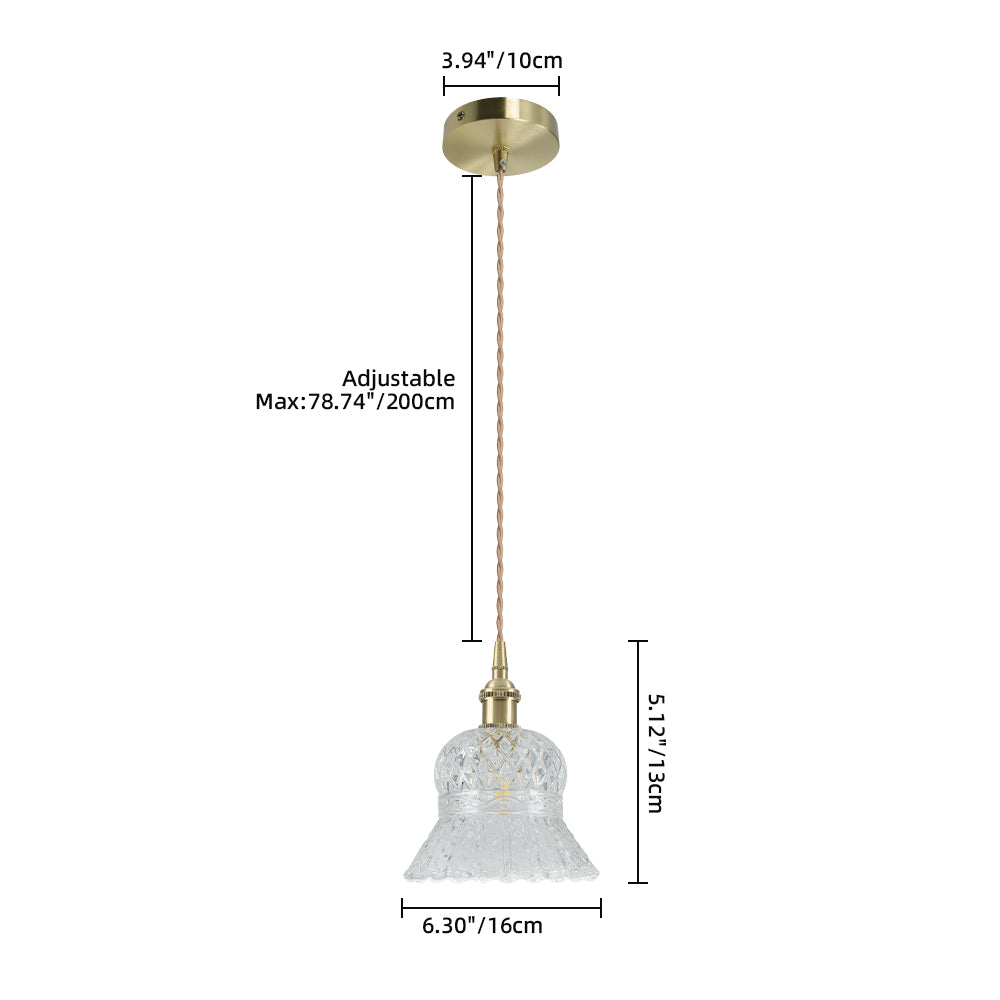 (Q) 6.3-Inch Glass Pendant Light, Retro Elegant Style Bell Shaped Lampshade Glass Pendant Light, Suitable for Living Room, Dining Room, Bedroom