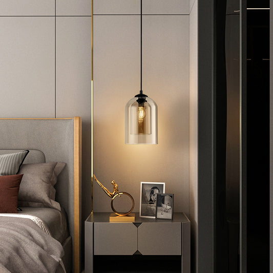 (Q) Black Modern Minimalist Style Cylindrical Lampshade Glass Pendant Light, Suitable For Various Scenarios Such As Kitchens, Islands