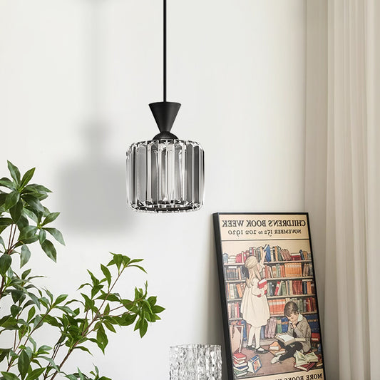 (Q) 5.9-Inch Glass Pendant Light, Modern Luxury Style Cylindrical Lampshade Glass Pendant Light, Suitable for Living Room, Dining Room, Bedroom