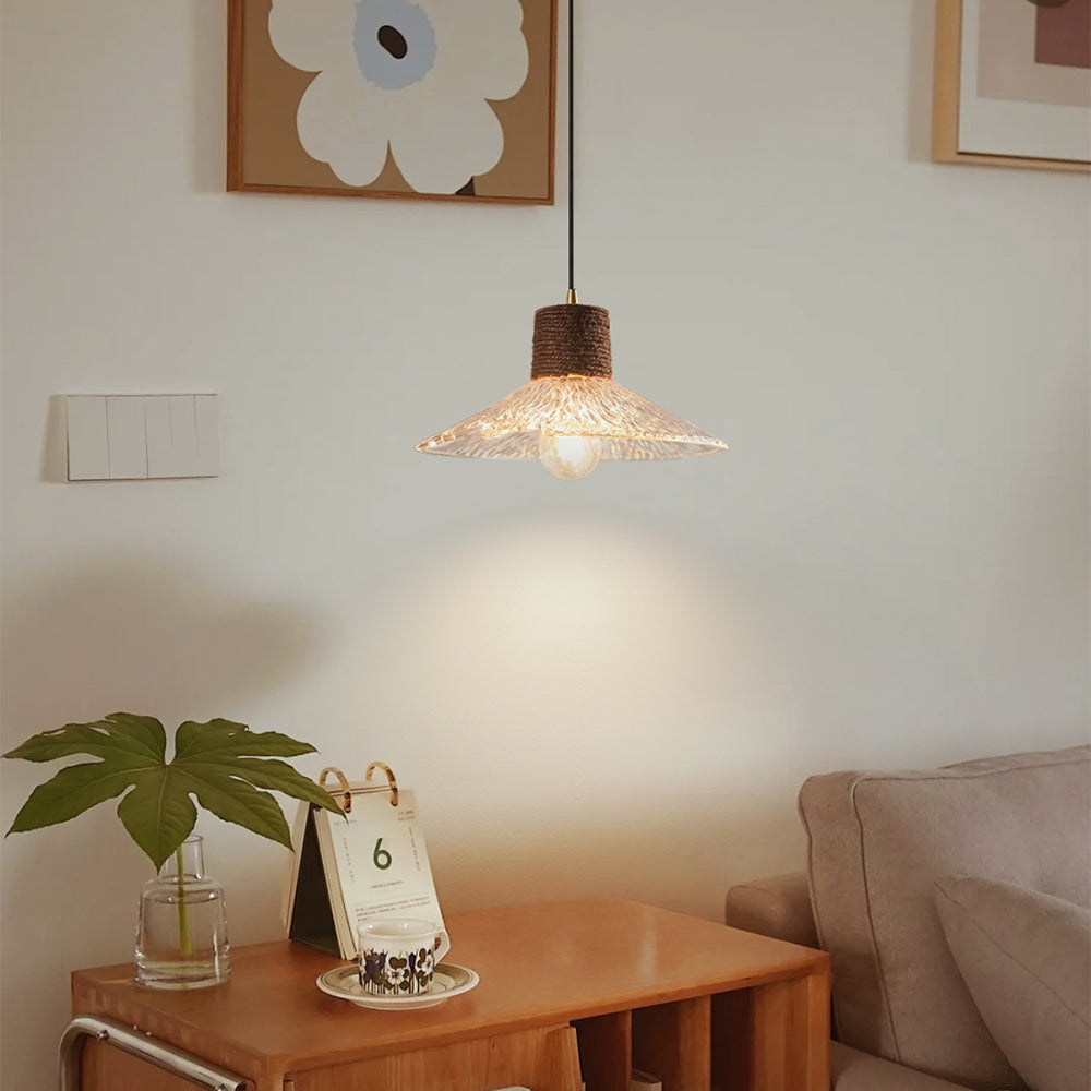 (Q) 11.81 Inch Glass Pendant Light, Modern Minimalist Style Bowl Shaped Lampshade Glass Pendant Light, Suitable for Living Room And Dining Room