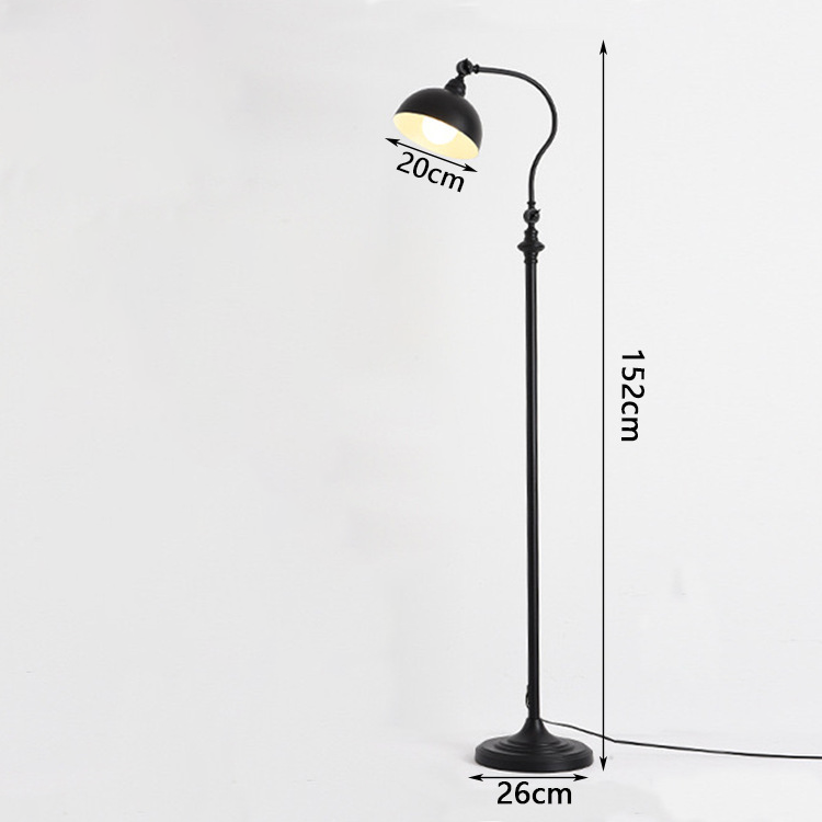 Floor lamp, floor lamp with E27 socket, adjustable lampshade, 40 W, arc lamp in vintage design, stable stand, black