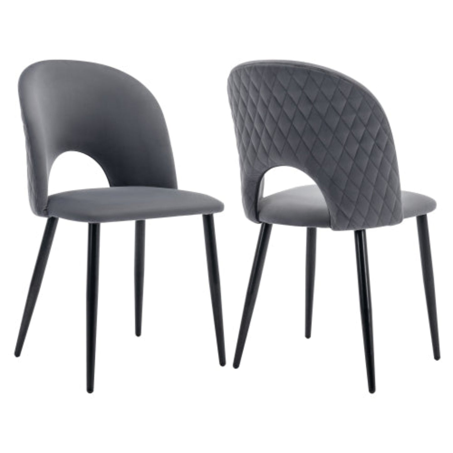 Grey Velvet Dining Chairs-Upholstered with Metal Frame, Adjustable Feet, Diamond Pattern-Set of 2