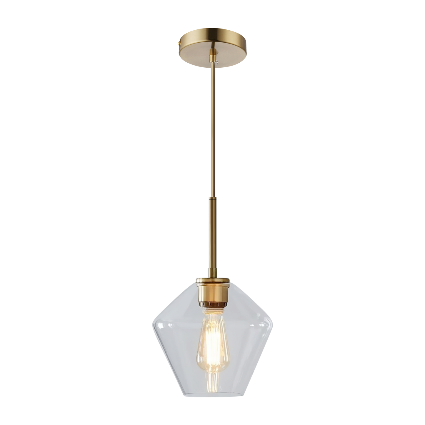 (X) Postmodern Gold Pendant Light - Adjustable Clear Glass LED Fixture for Living Room, Dining, Cafe and Hotel (E27 Socket,Clear Finish)