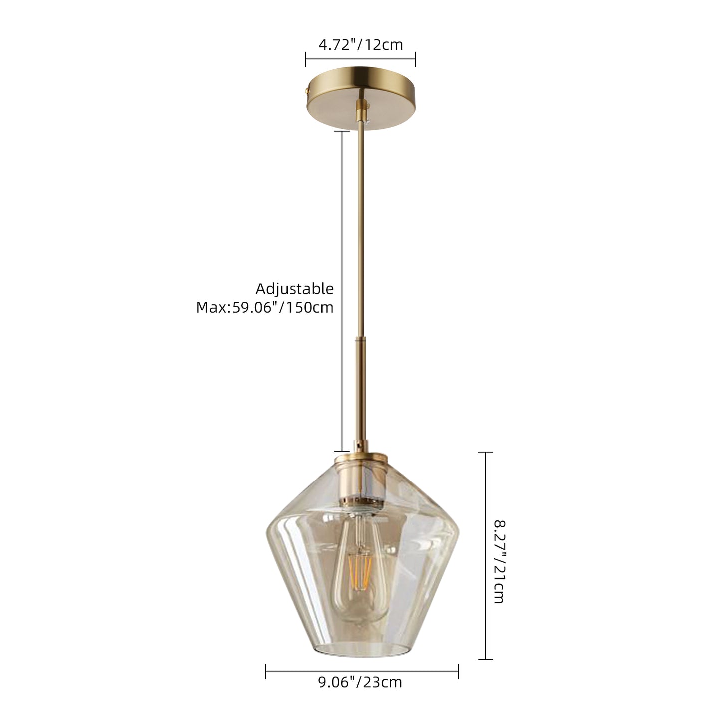 (X) Postmodern Gold Pendant Light - Adjustable Clear Glass LED Fixture for Living Room, Dining, Cafe and Hotel (E27 Socket, Champagne Finish)