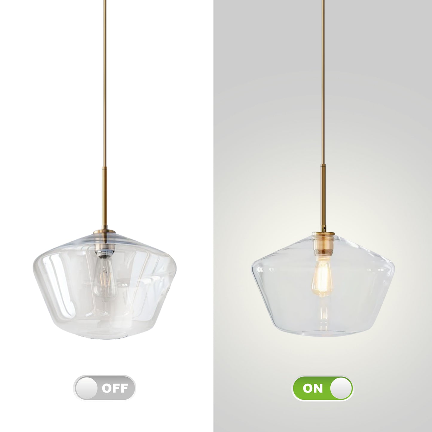 (X) Postmodern Gold Pendant Light - Adjustable Clear Glass LED Fixture for Living Room, Dining, Cafe and Hotel (E27 Socket,Clear Finish)