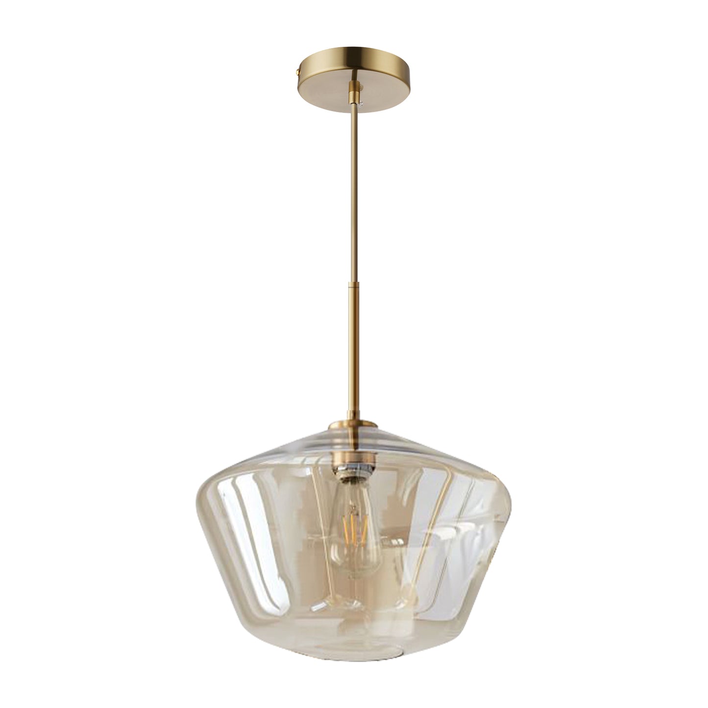 (X) Postmodern Gold Pendant Light - Adjustable Clear Glass LED Fixture for Living Room, Dining, Cafe and Hotel (E27 Socket, Champagne Finish)