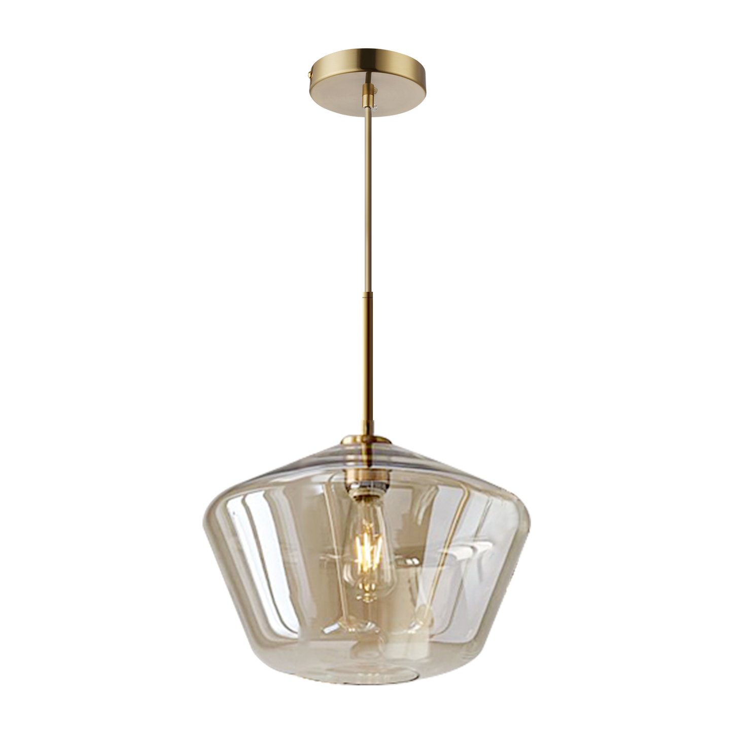 (X) Postmodern Gold Pendant Light - Adjustable Clear Glass LED Fixture for Living Room, Dining, Cafe and Hotel (E27 Socket, Champagne Finish)