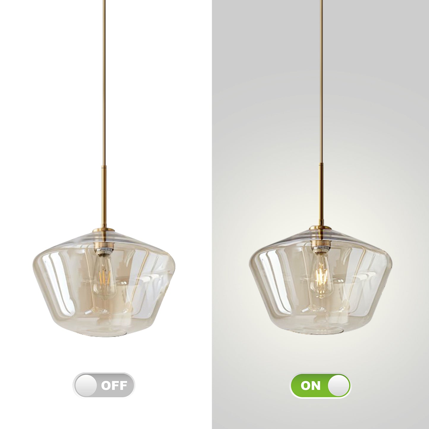 (X) Postmodern Gold Pendant Light - Adjustable Clear Glass LED Fixture for Living Room, Dining, Cafe and Hotel (E27 Socket, Champagne Finish)