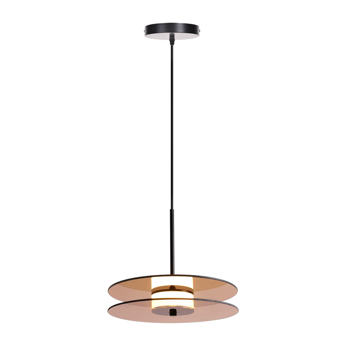 (X) Horizontal Nordic Postmodern Glass Disc Pendant Light -Flying Saucer Chandelier for Dining Room, Bedroom, Bar, Amber