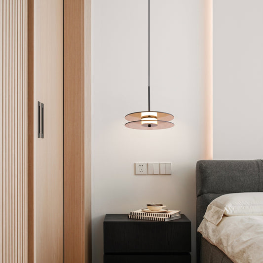 (X) Horizontal Nordic Postmodern Glass Disc Pendant Light -Flying Saucer Chandelier for Dining Room, Bedroom, Bar, Amber