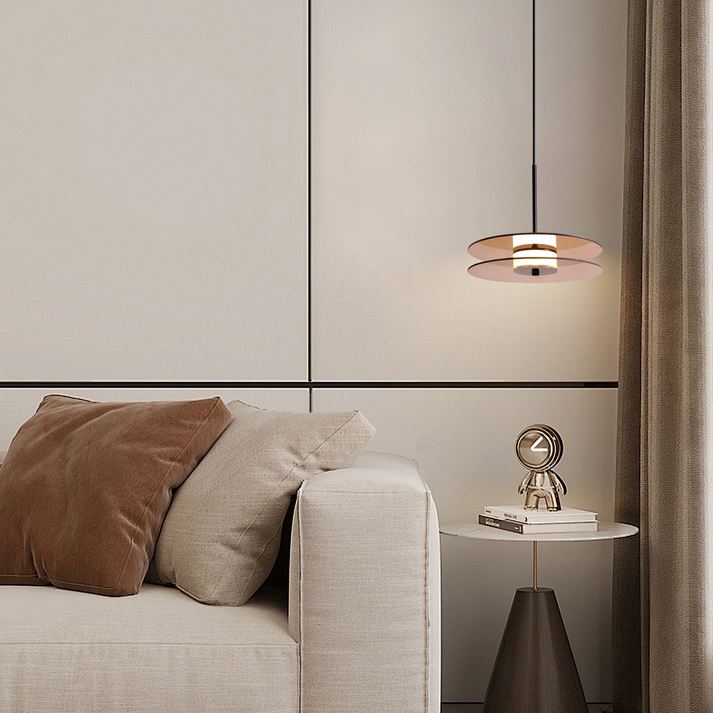 (X) Horizontal Nordic Postmodern Glass Disc Pendant Light -Flying Saucer Chandelier for Dining Room, Bedroom, Bar, Amber