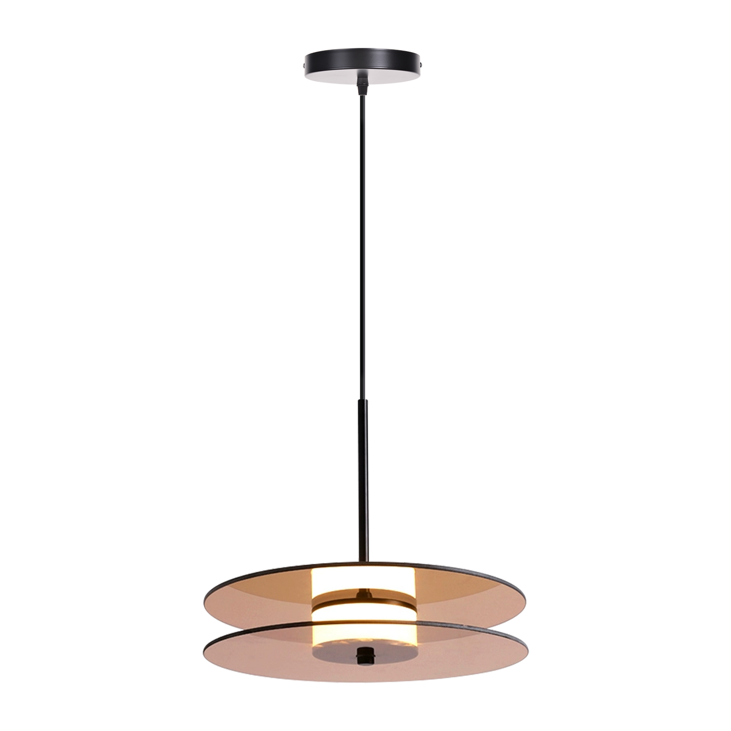 (X) Horizontal Nordic Postmodern Glass Disc Pendant Light -Flying Saucer Chandelier for Dining Room, Bedroom, Bar, Amber