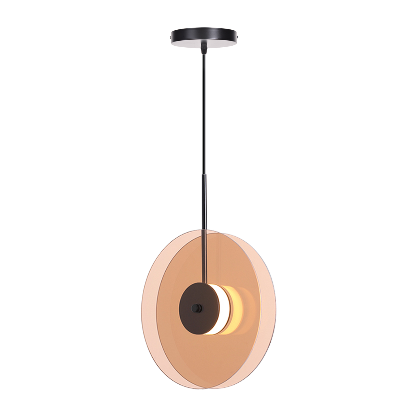 (X)Vertical Nordic Postmodern Glass Disc Pendant Light - Flying Saucer Chandelier for Dining Room, Bedroom, Bar, Amber