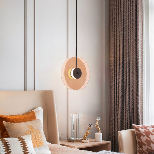 (X)Vertical Nordic Postmodern Glass Disc Pendant Light - Flying Saucer Chandelier for Dining Room, Bedroom, Bar, Amber