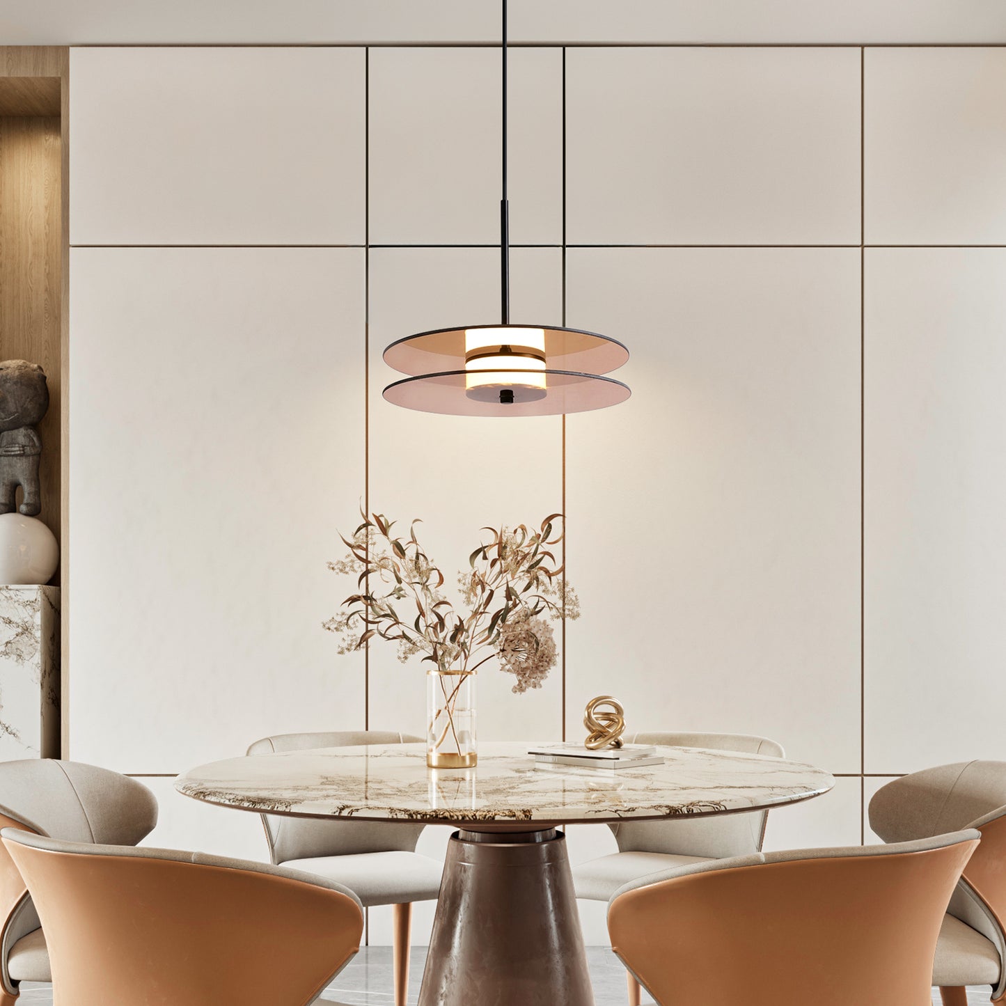 (X) Horizontal Nordic Postmodern Glass Disc Pendant Light -Flying Saucer Chandelier for Dining Room, Bedroom, Bar, Amber