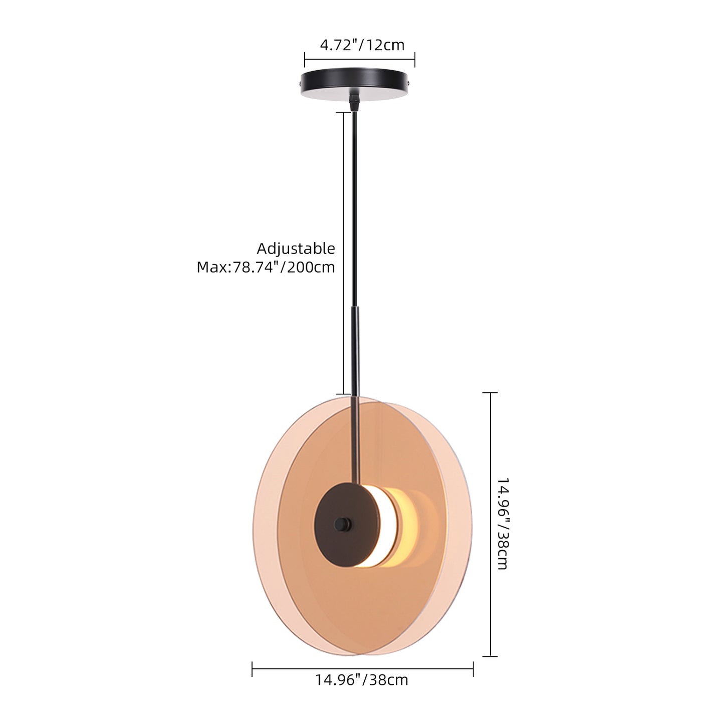 (X)Vertical Nordic Postmodern Glass Disc Pendant Light - Flying Saucer Chandelier for Dining Room, Bedroom, Bar, Amber