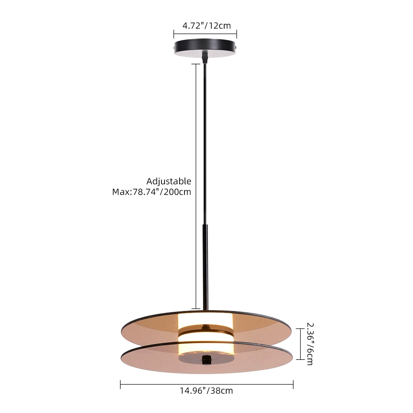 (X) Horizontal Nordic Postmodern Glass Disc Pendant Light -Flying Saucer Chandelier for Dining Room, Bedroom, Bar, Amber