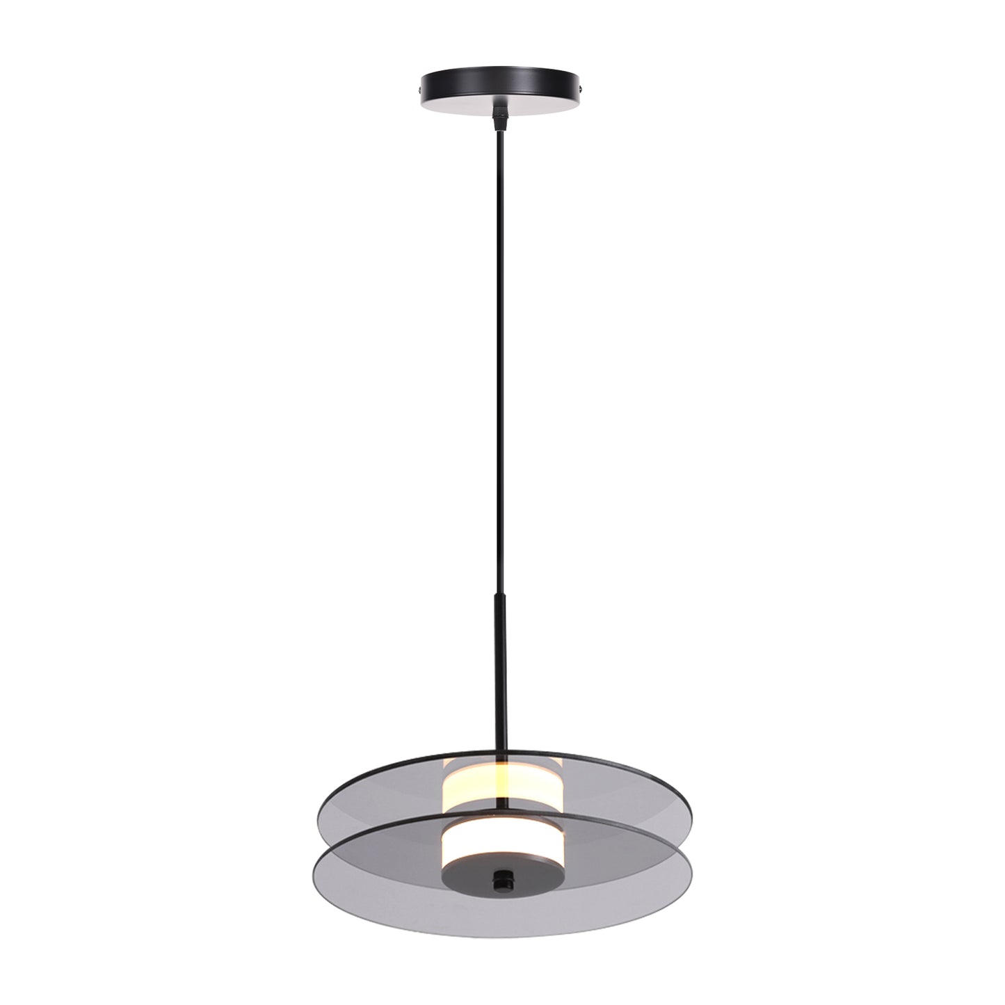(X) Horizontal Nordic Postmodern Glass Disc Pendant Light -Flying Saucer Chandelier for Dining Room, Bedroom, Bar, Smoke Grey