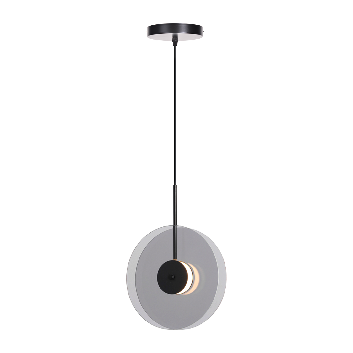 (X)Vertical Nordic Postmodern Glass Disc Pendant Light - Flying Saucer Chandelier for Dining Room, Bedroom, Bar, Smoke Grey