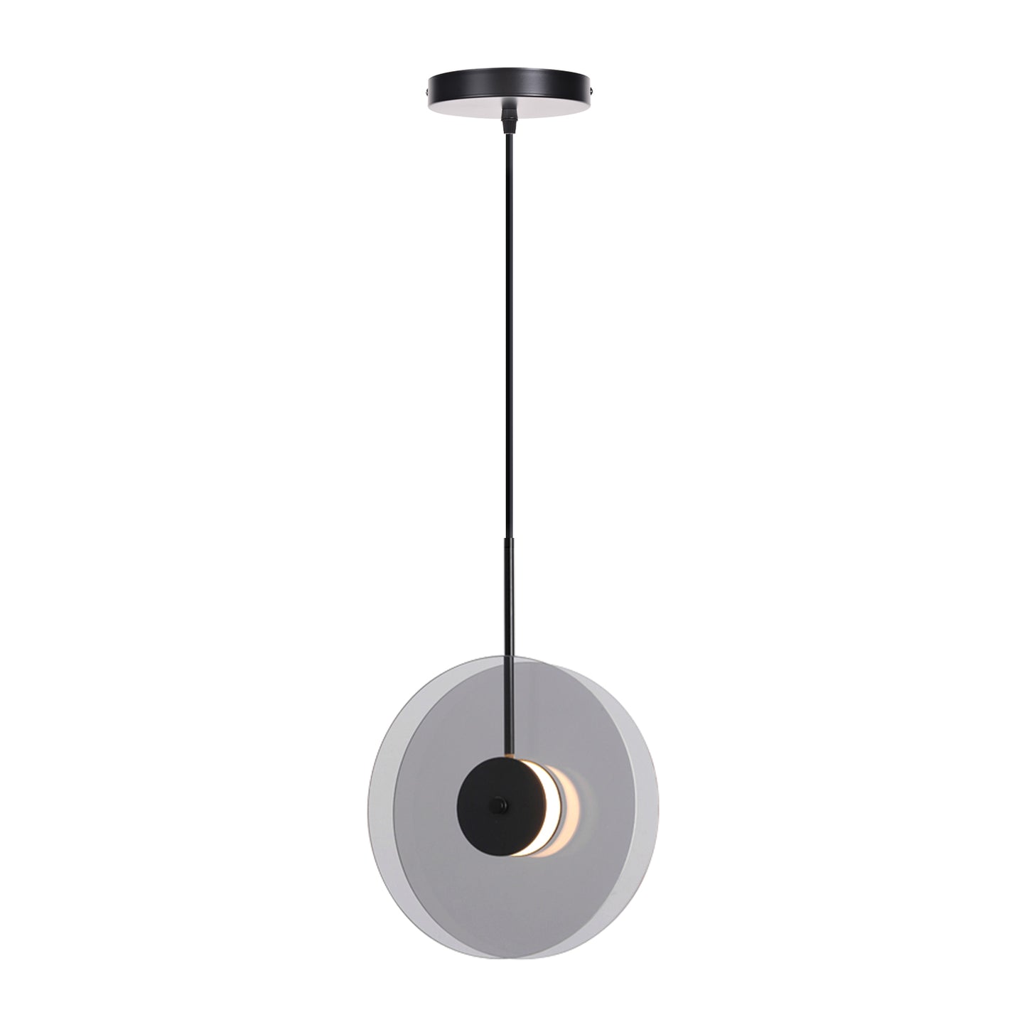 (X)Vertical Nordic Postmodern Glass Disc Pendant Light - Flying Saucer Chandelier for Dining Room, Bedroom, Bar, Smoke Grey