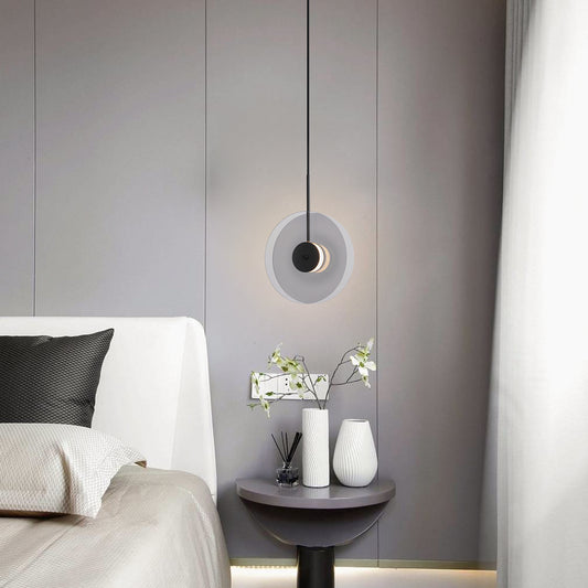 (X)Vertical Nordic Postmodern Glass Disc Pendant Light - Flying Saucer Chandelier for Dining Room, Bedroom, Bar, Smoke Grey