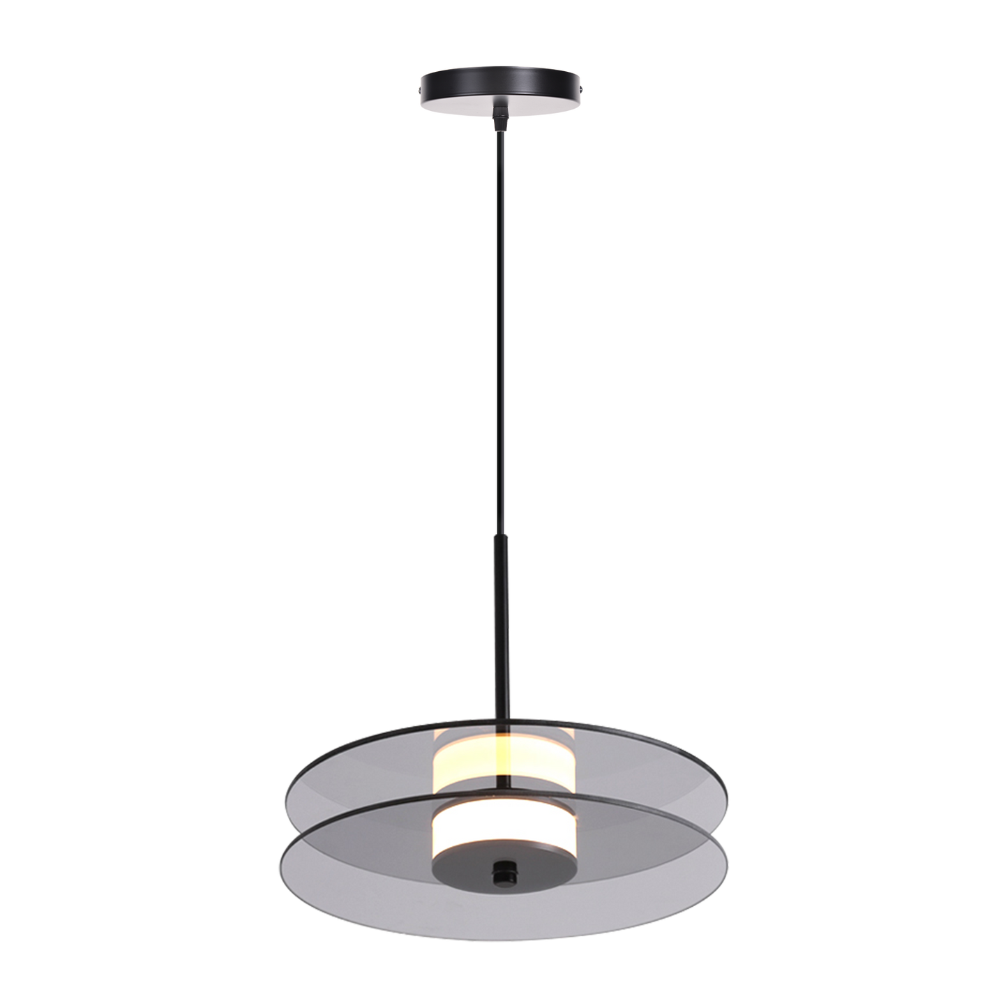 (X) Horizontal Nordic Postmodern Glass Disc Pendant Light -Flying Saucer Chandelier for Dining Room, Bedroom, Bar, Smoke Grey