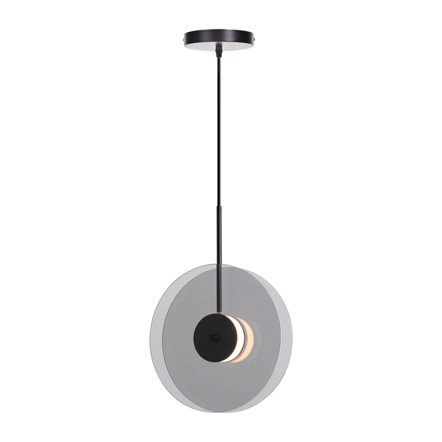 (X)Vertical Nordic Postmodern Glass Disc Pendant Light - Flying Saucer Chandelier for Dining Room, Bedroom, Bar, Smoke Grey