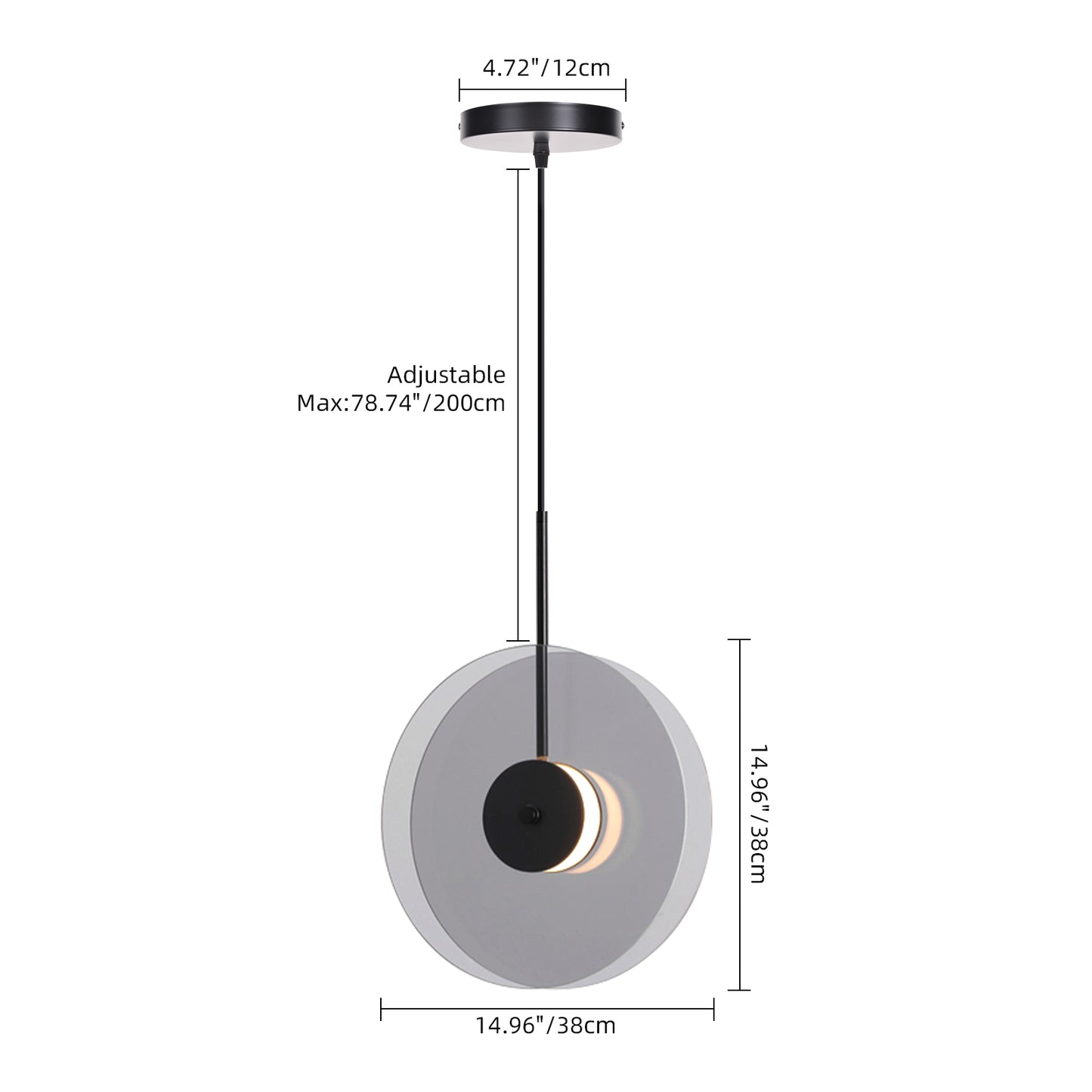 (X)Vertical Nordic Postmodern Glass Disc Pendant Light - Flying Saucer Chandelier for Dining Room, Bedroom, Bar, Smoke Grey