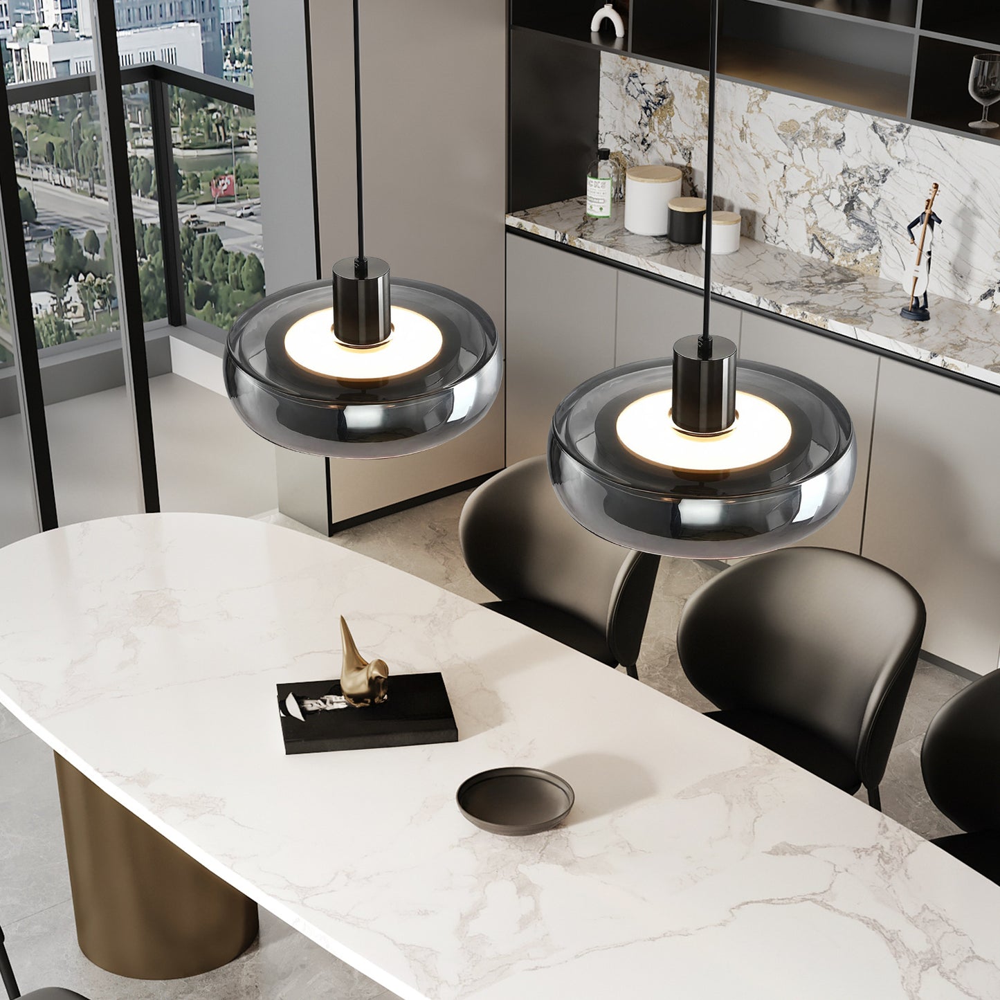 (X)Modern Minimalist Liftable LED Glass Pendant Light Chandelier | Adjustable Height for Living Room, Dining Room, Bedroom and Study