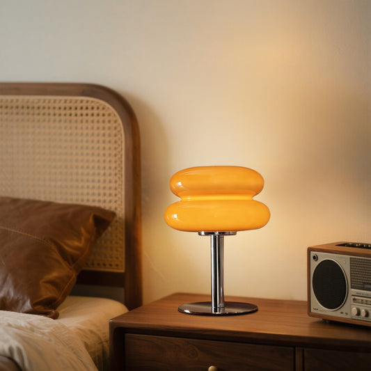 (X)Medieval Mushroom Table Lamp - Retro Egg Tart Design, 3-Color Dimmable LED Glass Light for Bedroom and Living Room ,Copper