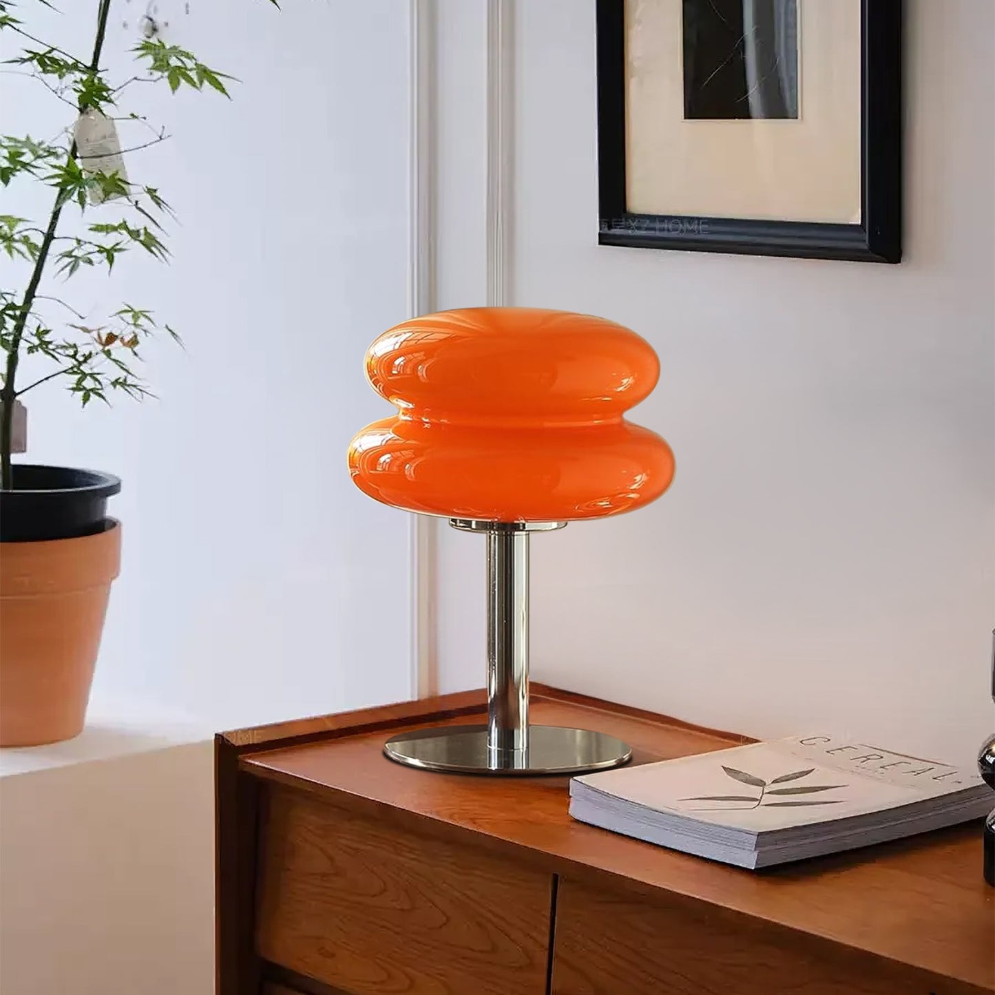 (X)Medieval Mushroom Table Lamp - Retro Egg Tart Design, 3-Color Dimmable LED Glass Light for Bedroom and Living Room ,Orange